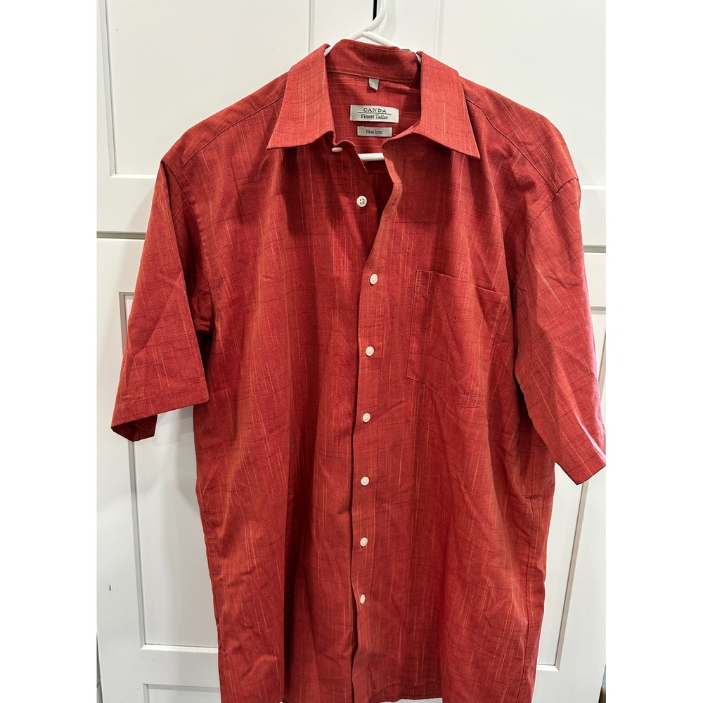 CANDA Finest Tailor Mens Large Burnt Orange Non Iron Cotton SS Button Down Shirt